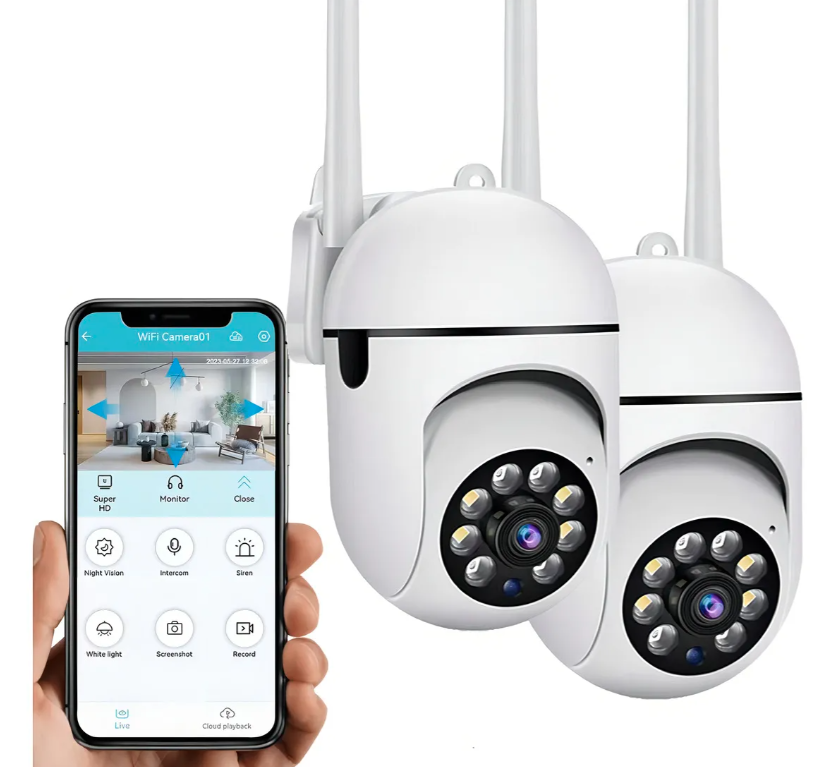Cámara de seguridad 2PCS-288 Hd 1080p Foco 360° Alarma 2 Piezas con resolución 2MP visión nocturna incluida color blanco